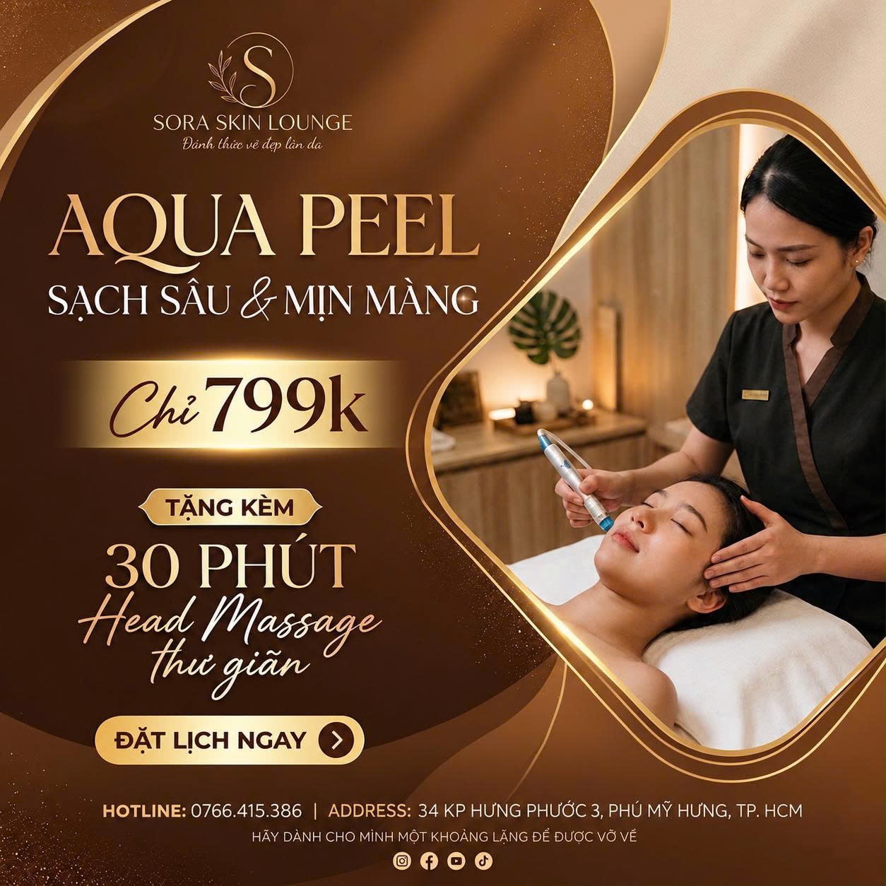 Aqua Peel deep-cleansing facial at Sora Skin Lounge, Phu My Hung